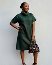 Linen turtleneck dress jungle green mat