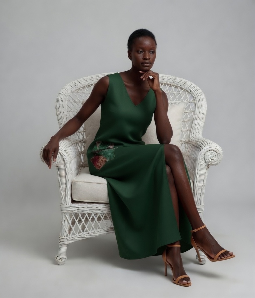Botanica dress in linen jungle green