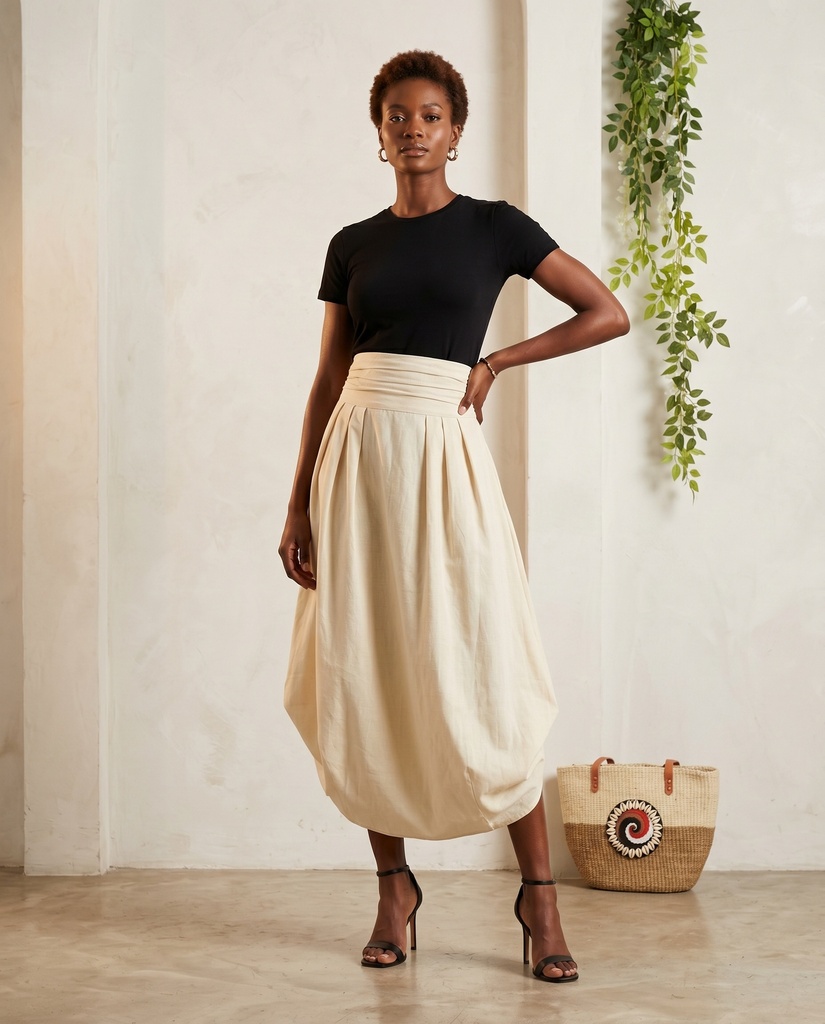 Baloon skirt butter cream linen