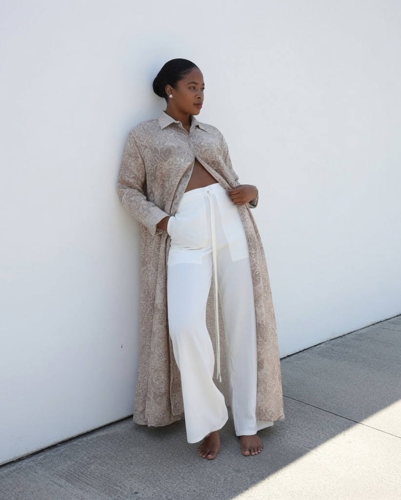 Long linen shirt all shades of cream