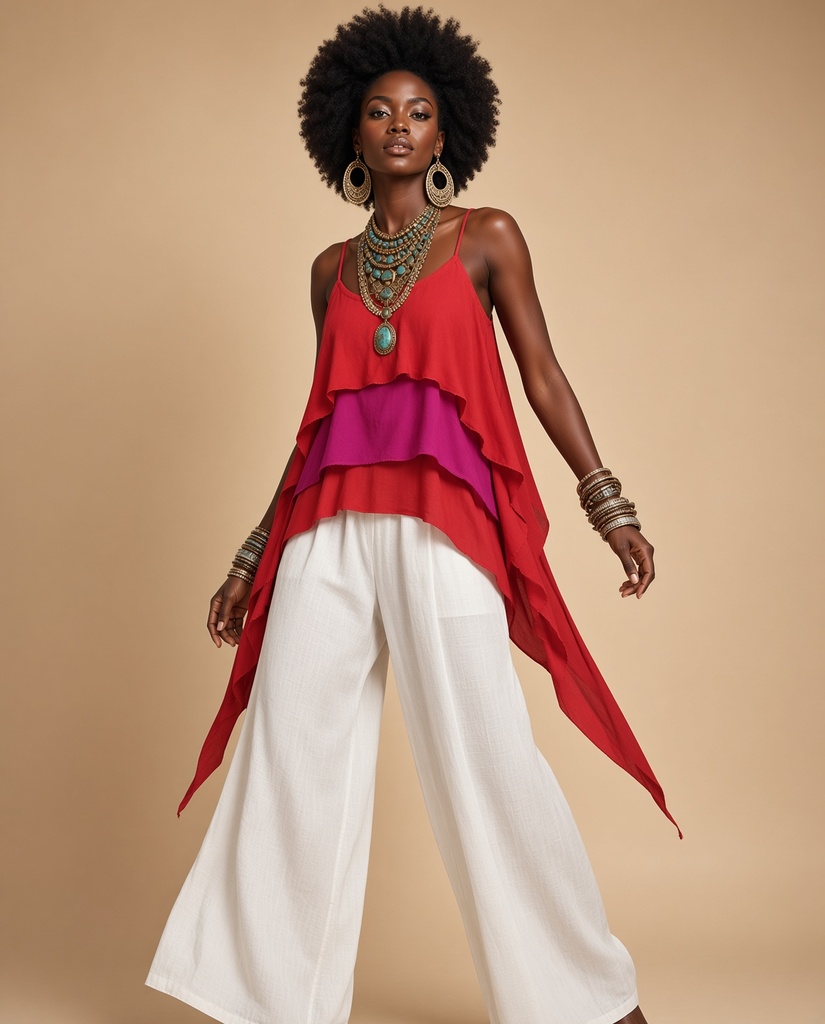 Boho top watermelon red