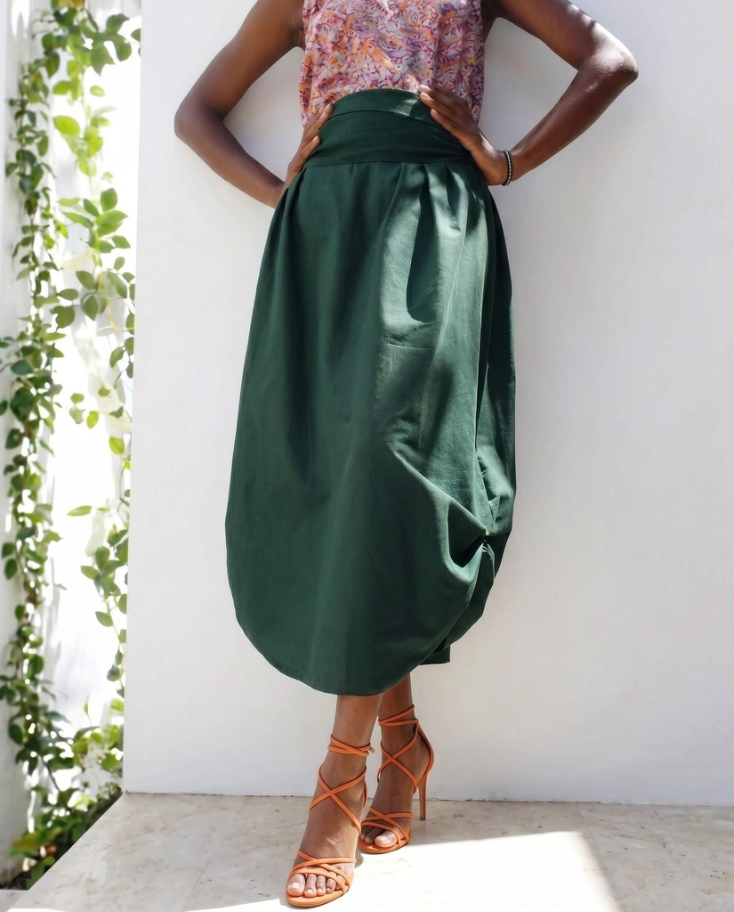 Baloon skirt jungle green linen