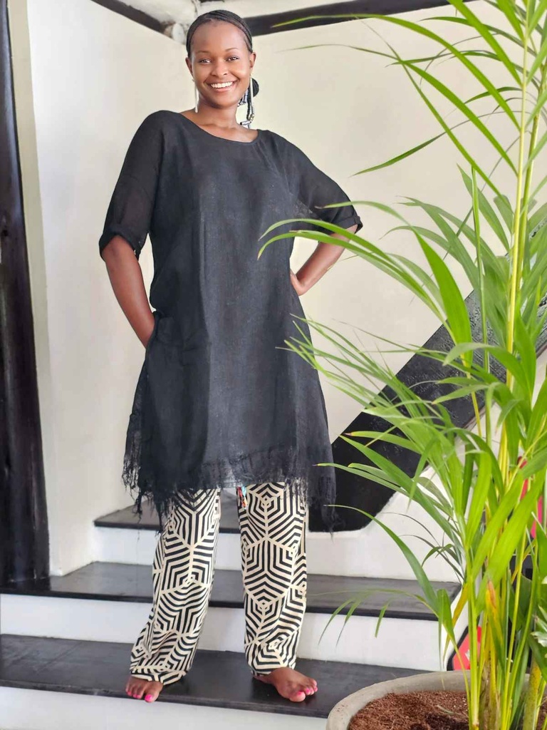 Linen gauze tunic in black