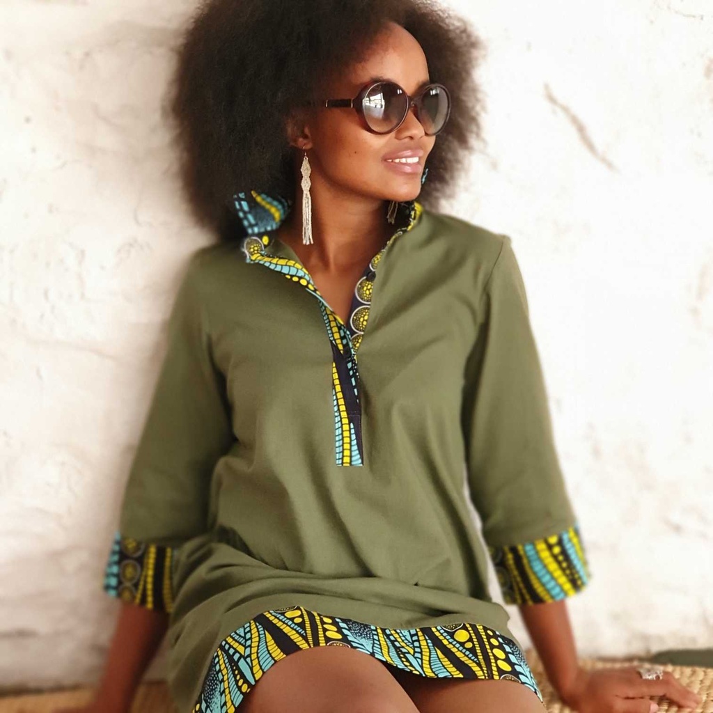Olive linen shirt dress