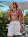 White linen shorts