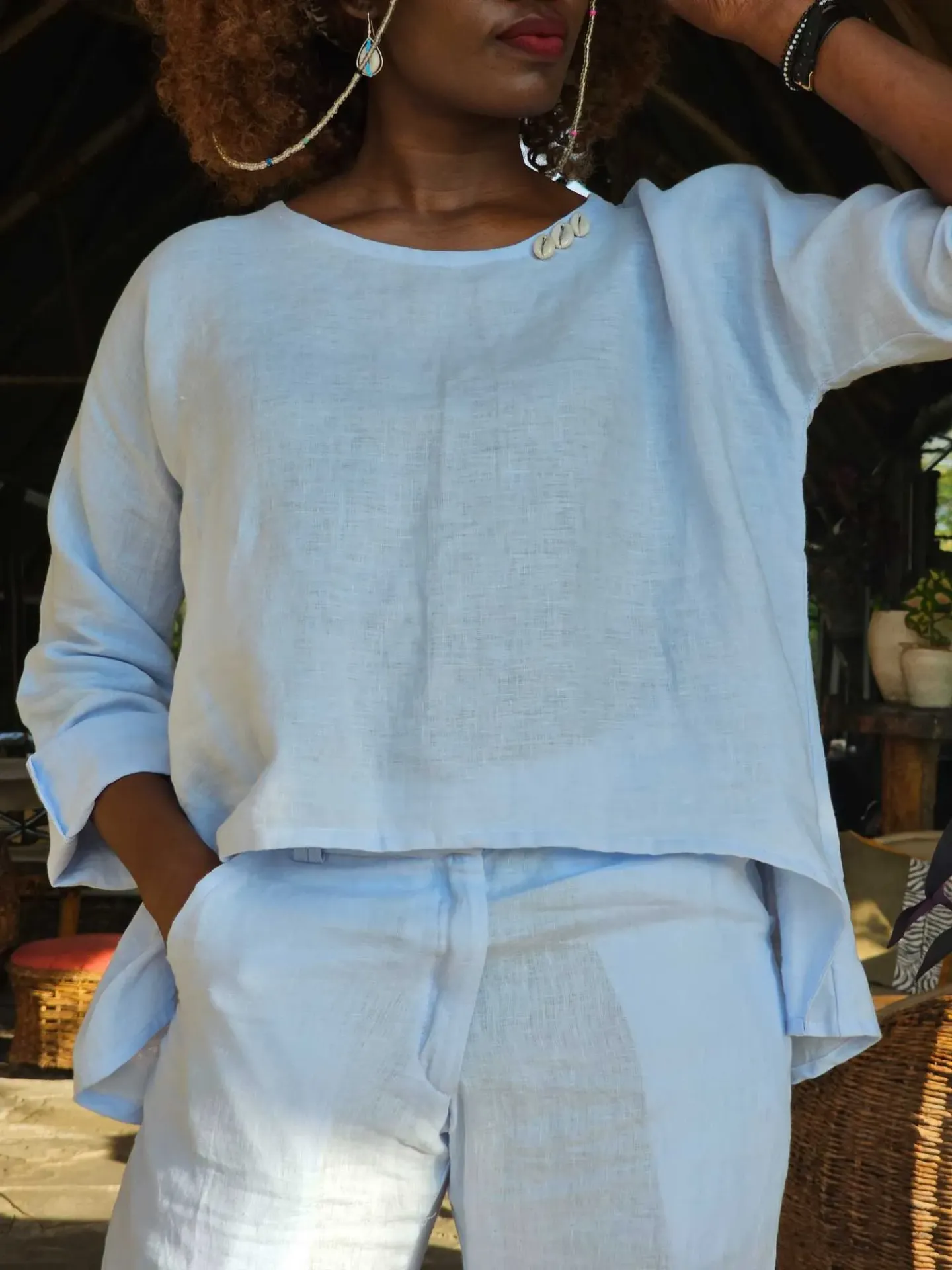 Dune linen top baby blue