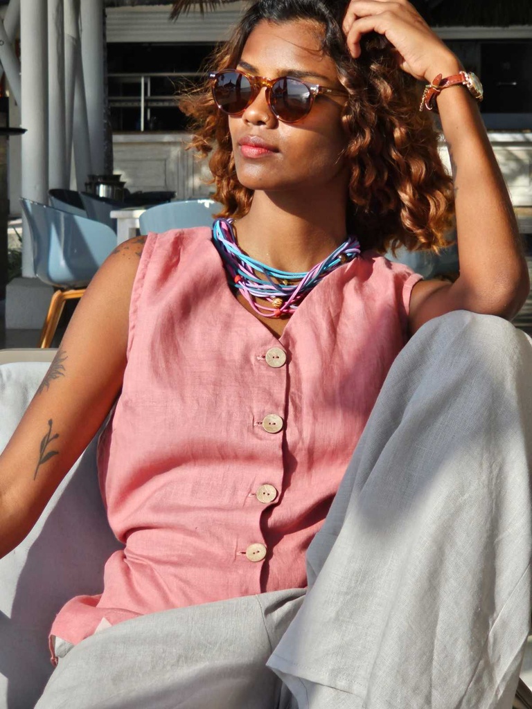 Linen vest plum