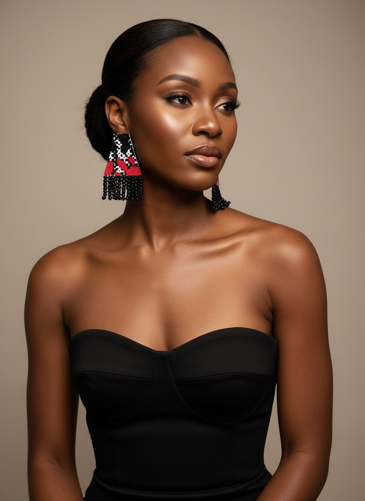 Ankara earrings black, red and white
