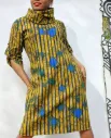 Ochre blue fitted turtleneck dress