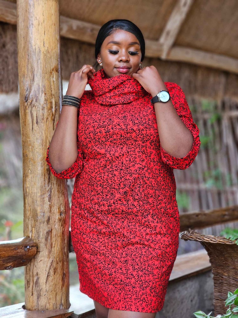 Red turtleneck dress