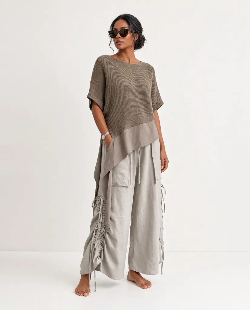 KINK STREET ruched linen trousers taupe