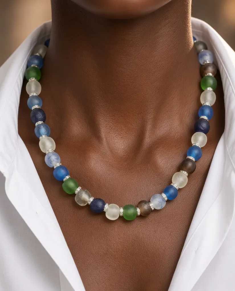 Raw glass and Swarovski necklace and bracelet set