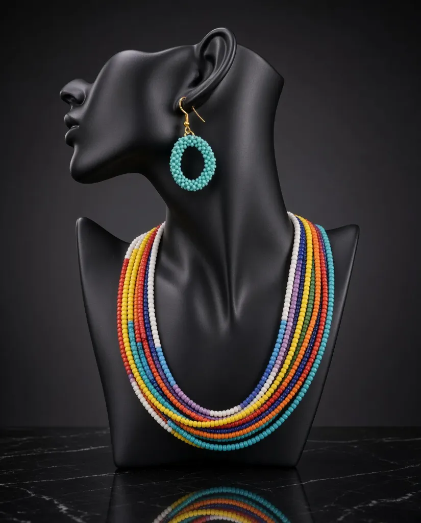 Beaded necklace and earring set